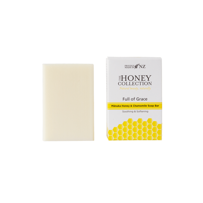 Bar of The Honey Collection Full of Grace Manuka Honey and Chamomile Soap with natural ingredients and smooth texture.