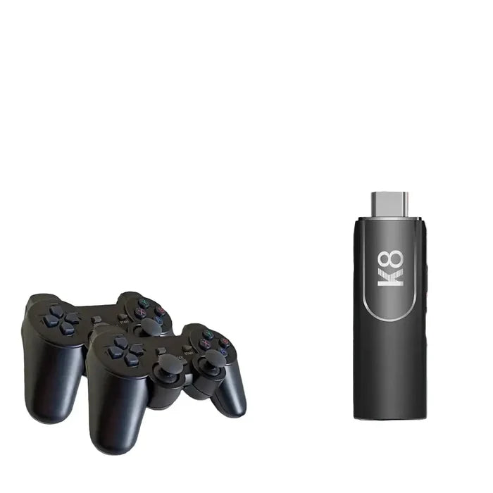 Habicare 9eight5 Game Stick 4K HD Retro Console with colorful controller and vintage design for classic gaming on TV