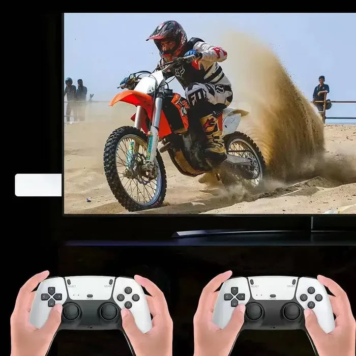 Habicare 9eight5 Game Stick Mini TV Handheld Console with colorful buttons and screen for portable gaming fun.