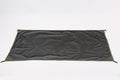 Durable black mesh tarp with olive green edges, ideal for camping and outdoor use.