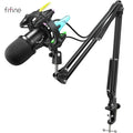 FIFINE USB dynamic microphone from ShopHub NZ, showing a sleek black microphone with a sturdy stand for clear audio recording.