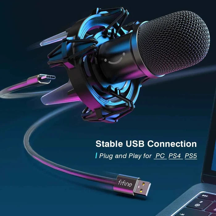 ShopHub NZ dynamic USB microphone kit with clear sound, featuring a sleek black microphone on a stand, ideal for streaming and recording.