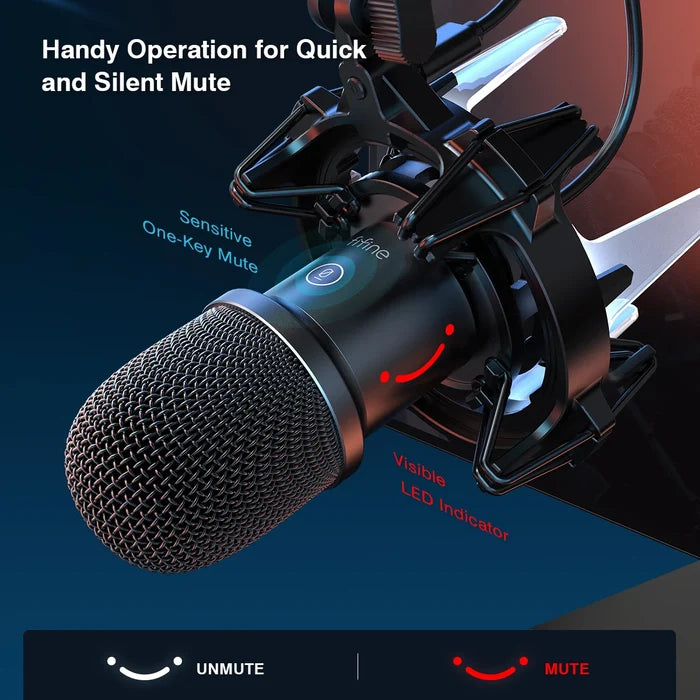 FIFINE USB dynamic microphone kit with black microphone and stand, ideal for clear sound recording and streaming.