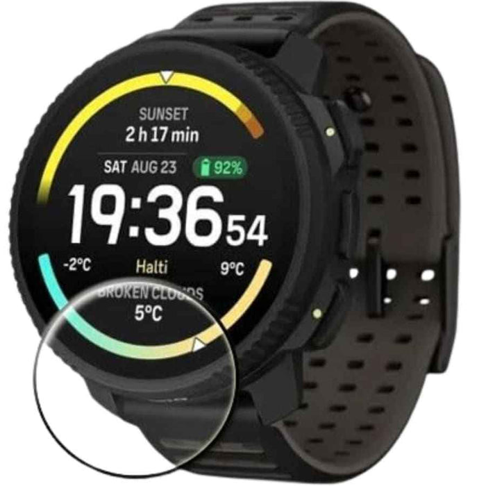 Glass screen protector for Suunto Vertical 2 watch, showcasing clear, durable protection applied to the watch face.