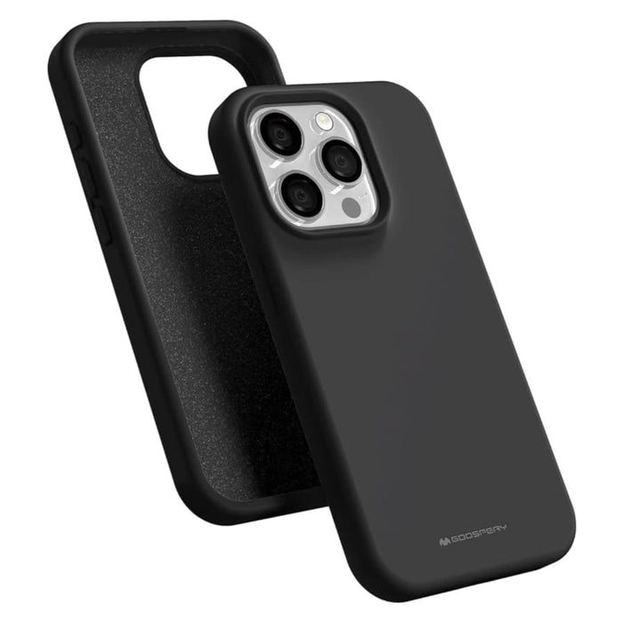 Black Goospery phone case for iPhone 15 Pro (6.1-inch) by 9eight5, showing the protective back and sides.