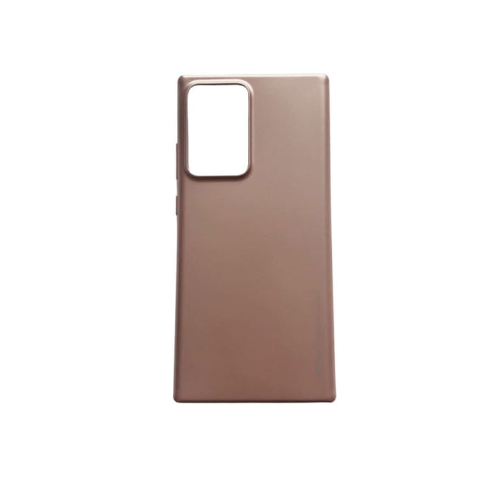 9eight5 Goospery silicone case for Samsung Galaxy Note 20 Ultra in rose gold, showing snug fit and smooth silicone texture.