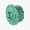 The H1-Centerlock Cap-Right from HALOBLK Store is a teal, circular plastic part with a ridged edge, central gear-shaped opening, and embossed directional arrows on its flat face, displayed against a white background.