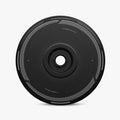 The HALODISC 2 Replacement Wheel Cover by HALOBLK Store is a black, circular, aerodynamic wheel cover for Tesla Model Y Juniper. It features subtle gray geometric patterns and "CYBER TRACK" text twice near the edge on a plain white background.