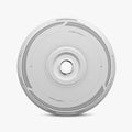 A white, circular HALODISC 2 Replacement Wheel Cover by HALOBLK Store for Tesla Model Y Juniper features concentric patterns, a central hole, “CYBER TRACK” text twice on the rim, all set against a light gray background.