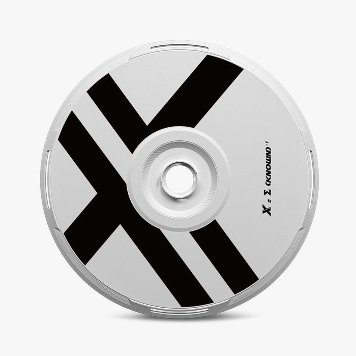 The HALODISC 2 Replacement Wheel Cover for Tesla Model Y Juniper丨X-Factor by HALOBLK Store features a white background with two thick black diagonal lines forming an X, plus the text "X* 2 SXCOUND¹" near the center hole on the right.