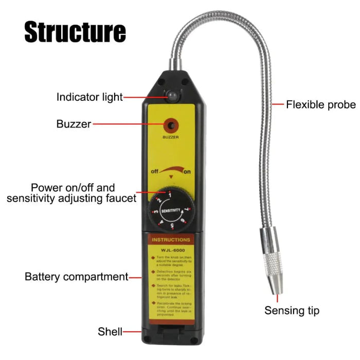 9eight5 halogen Freon gas leakage tester tool for detecting refrigerant leaks in HVAC systems.