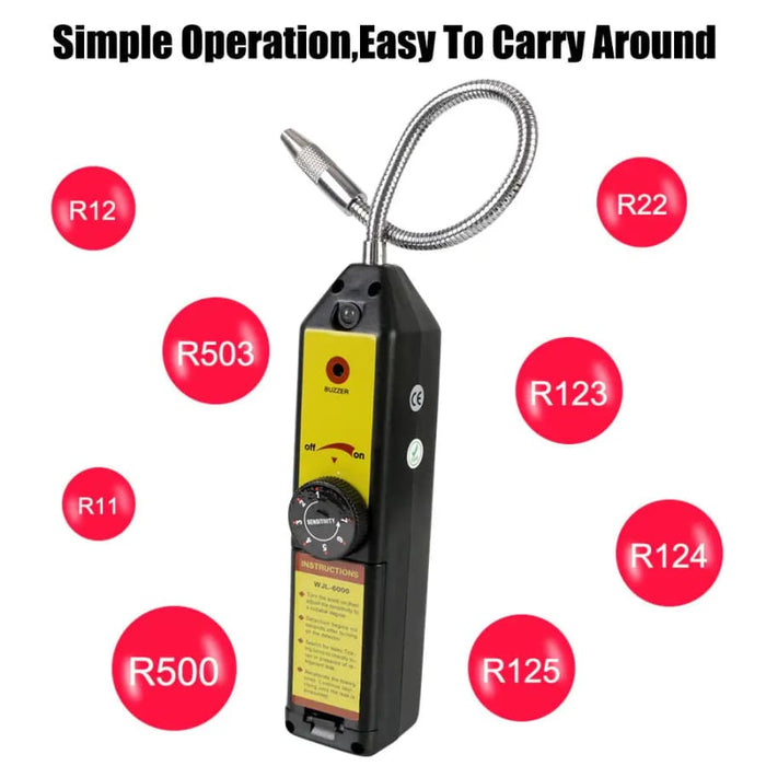 9eight5 halogen Freon gas leakage tester tool for detecting refrigerant leaks in HVAC systems.