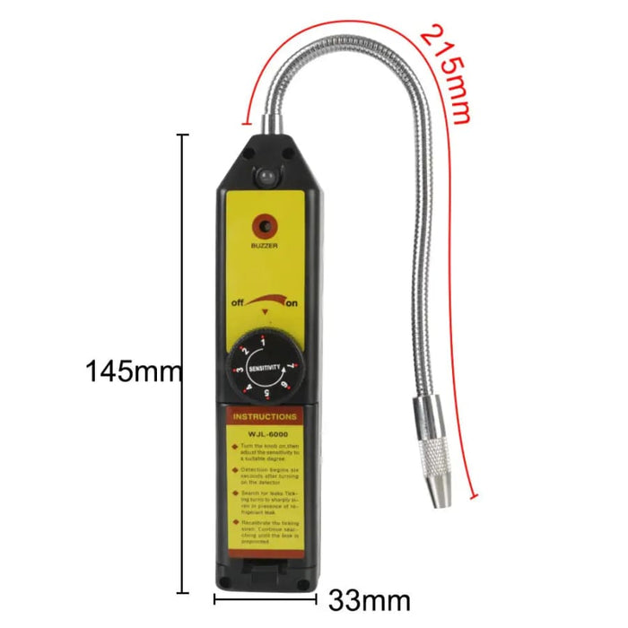 9eight5 halogen Freon gas leakage tester tool showing a handheld device used for detecting refrigerant leaks in HVAC systems.