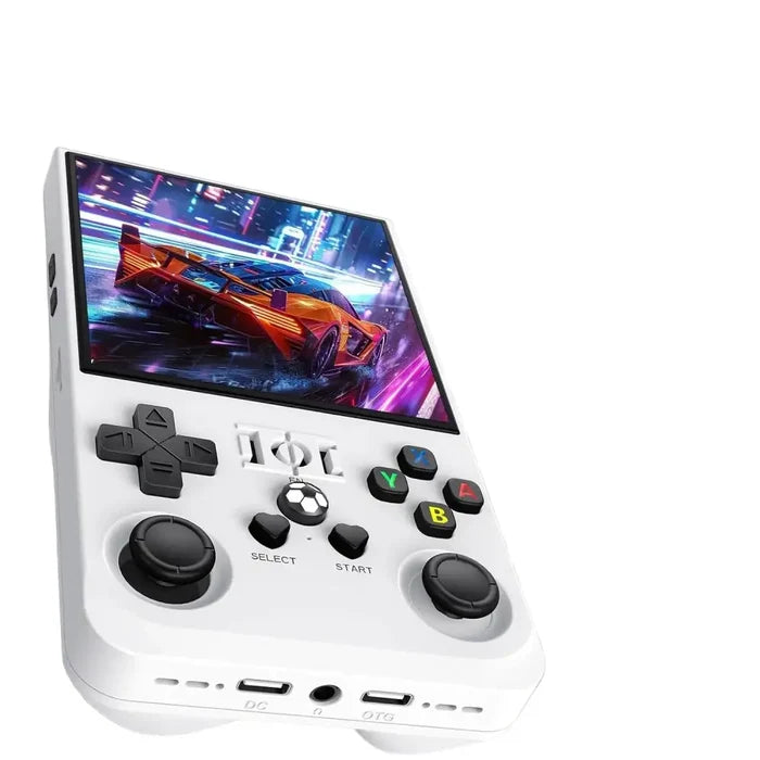 Habicare 9eight5 handheld console with Linux, 4.0-inch IPS screen, available in 64GB or 128GB storage, front view.