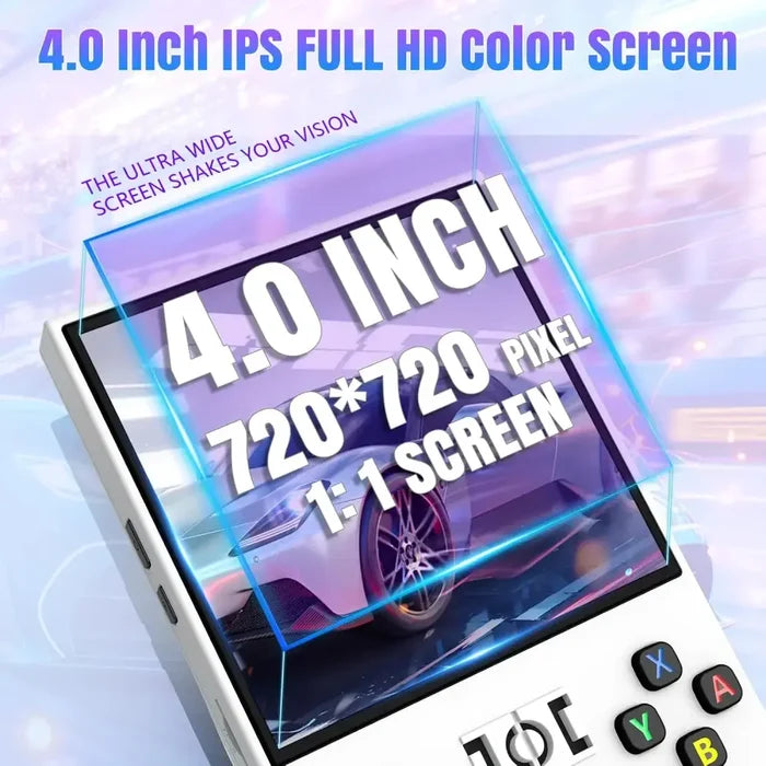 Habicare 9eight5 handheld console with Linux, 4.0-inch IPS screen, available in 64GB and 128GB storage options.