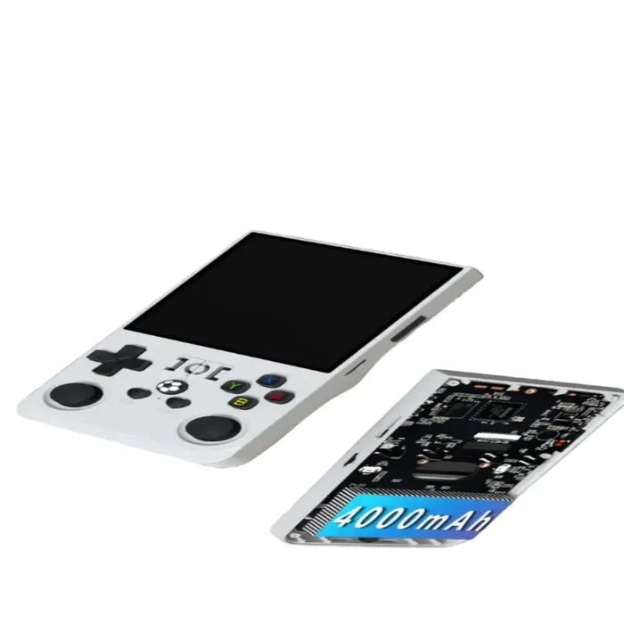 Habicare 9eight5 handheld console with Linux, 4-inch IPS screen, available in 64GB and 128GB storage options.