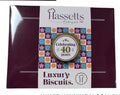 Hassetts Luxury Biscuits packaging celebrating 40 years on a dark background