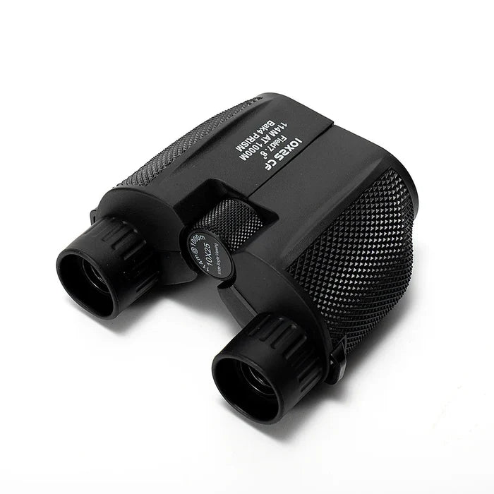 Habicare HD binoculars for outdoor birding and moon viewing, 10x25 compact binoculars with sleek black design.