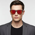 Sport sunglasses with HD polarized lenses, anti-blue ray coating, hydrophobic finish in four colors.