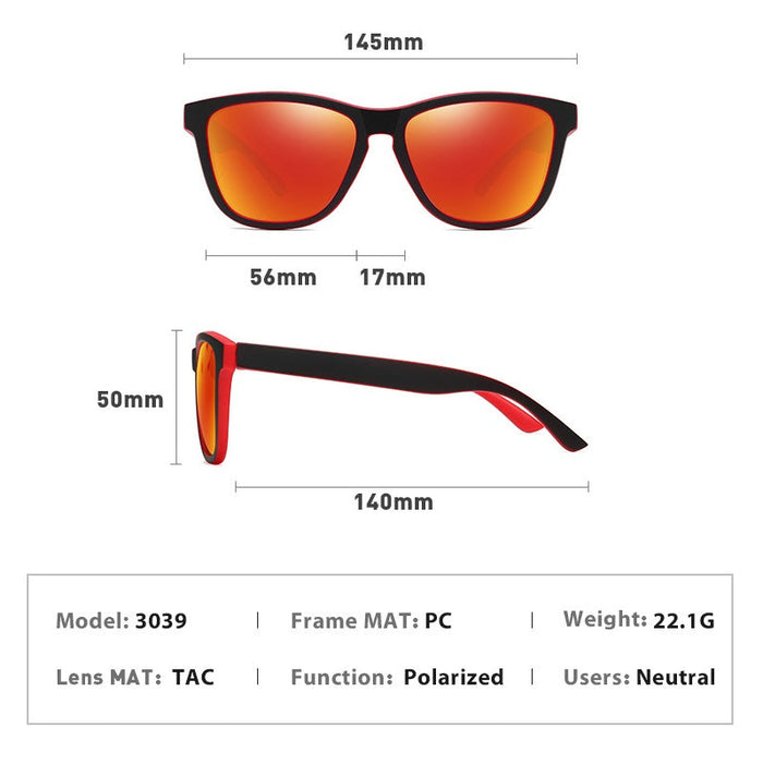 HD polarized sports sunglasses with anti-blue ray hydrophobic coating in four colors, featuring a sleek sporty design.