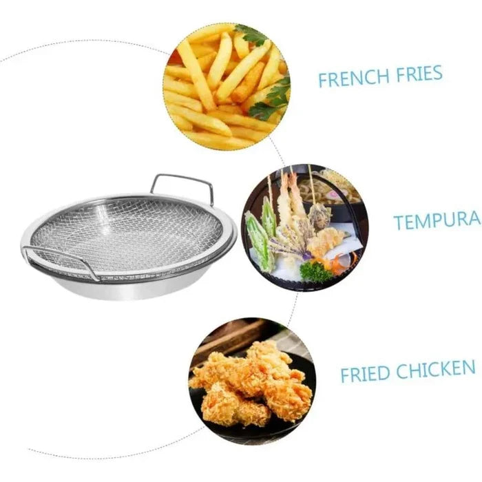 Heavy duty frying rack with tray for cooking, stainless steel design, durable kitchen accessory from ShopHub NZ.