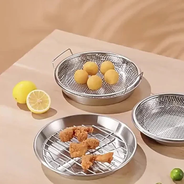 Heavy duty frying rack with tray from ShopHub NZ, stainless steel cooking accessory for draining and cooling fried foods.