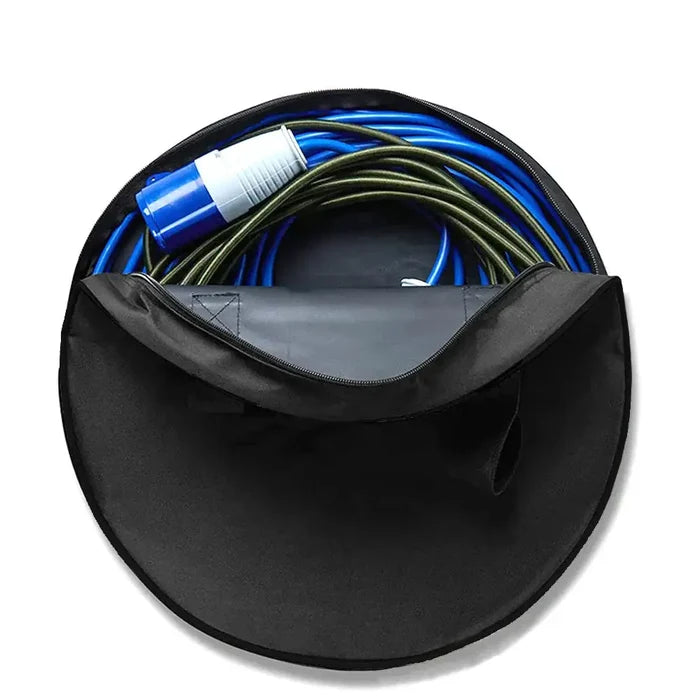 Heavy Duty RV and Caravan Cable Storage Bag by Habicare, durable black bag with multiple compartments for secure cable organization.