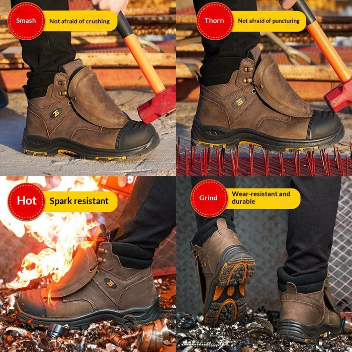 Men's high-temp welding safety shoes in black with steel toe cap and slip-resistant sole, designed for industrial use.