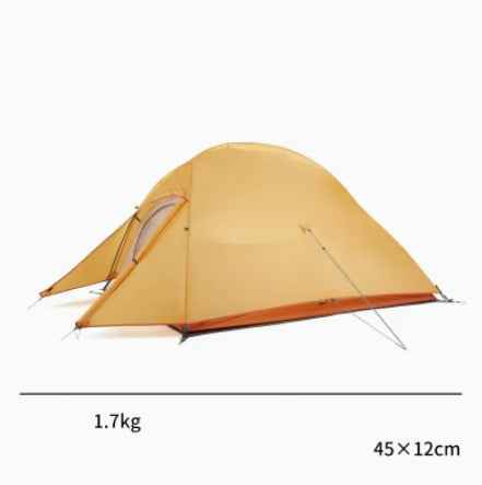 Mead's Supply & Equipment Outfitters hiking camping tent set up outdoors with rainfly and mesh windows on a mountain trail