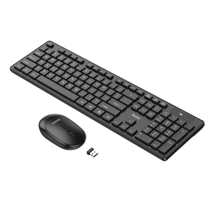 Techplus Hoco wireless keyboard and mouse combo with USB receiver, compact design, black color, and standard keys.