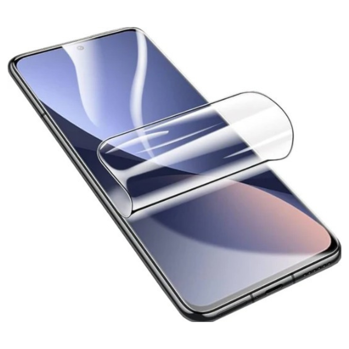 9eight5 Hydrogel screen protector for ZTE V70, clear and flexible film covering the phone screen, providing protection and clarity.