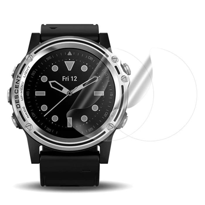 Hydrogel screen protectors for Garmin Descent Mk1 watch, pack of 6, black and silver, designed to safeguard the watch screen.