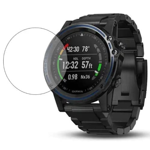 Set of six black hydrogel screen protectors for Garmin Descent Mk1 watch, designed to protect the watch screen from scratches and damage.