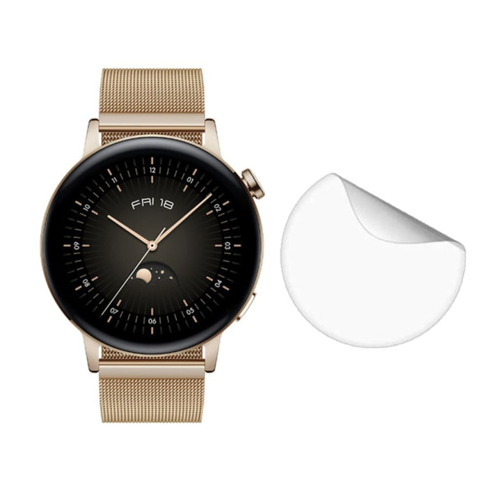 Hydrogel screen protectors for Huawei GT3 42mm smartwatch, pack of 6, showing clear, flexible protective film on watch screen.