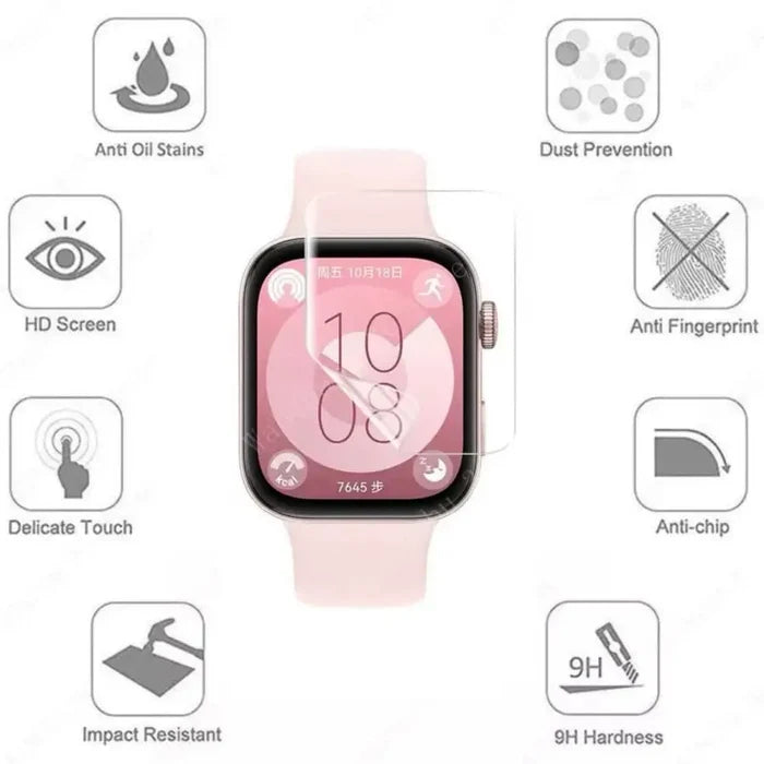Hydacare Hydrogel Screen Protectors for Huawei Watch Fit 3, pack of 5, clear protective film for watch screens.