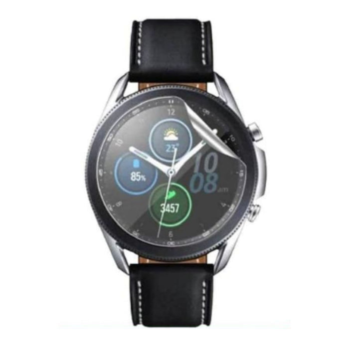 Hydrogel screen protectors for Samsung Galaxy Watch 3 41mm, pack of 6, showing transparent protectors on watch face.