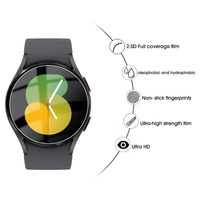 Set of six hydrogel screen protectors for Samsung Galaxy Watch 5 40mm, designed to shield the watch face from scratches and impacts.