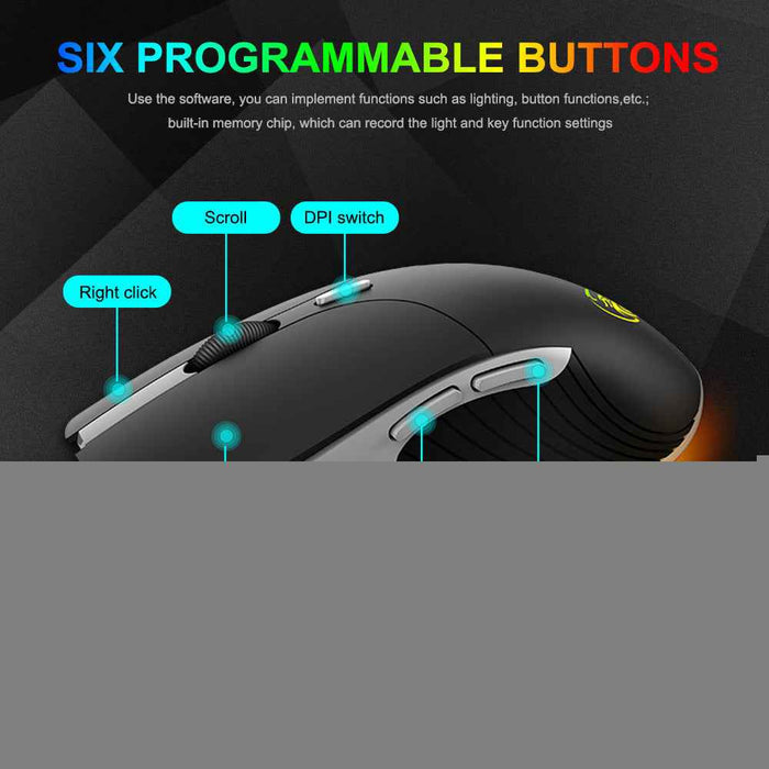 IMICE X6 wired gaming mouse with RGB lighting, six buttons for precision control, designed for PC gaming by Mead's Supply & Equipment Outfitters