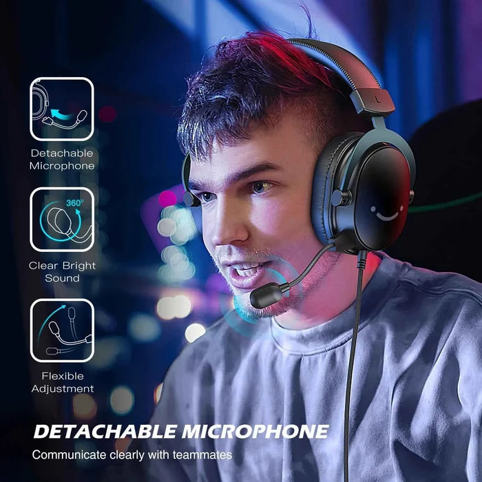 FIFINE gaming headset with 7.1 surround sound, over-ear design, microphone, black and red color for immersive gaming audio