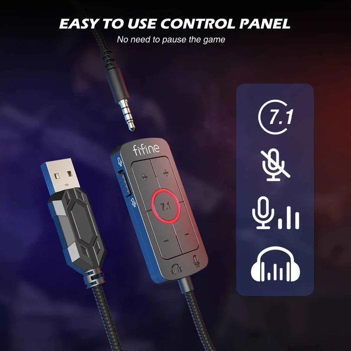 FIFINE 7.1 surround sound gaming headset with over-ear design and adjustable microphone for immersive gaming experience