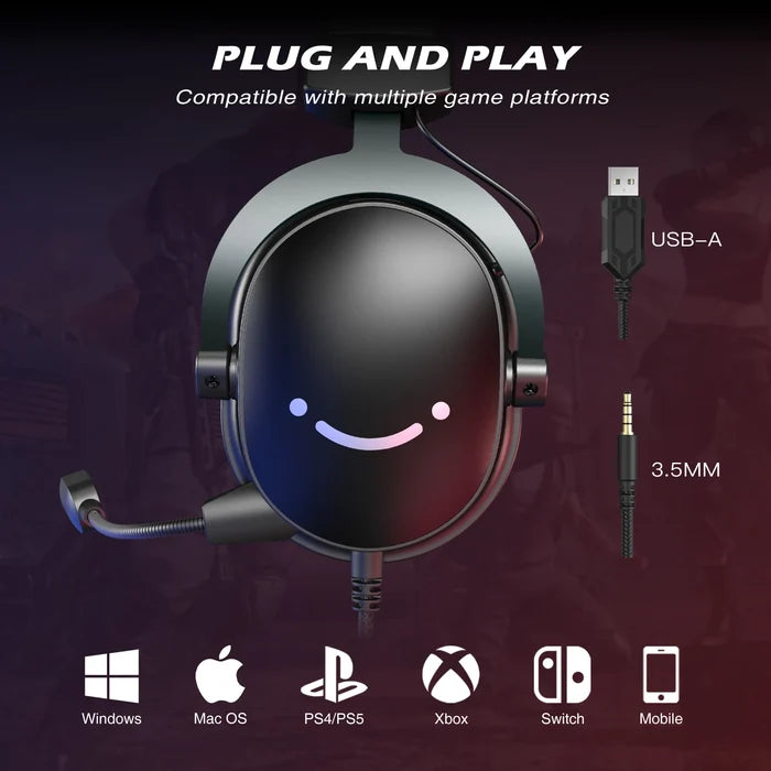 FIFINE gaming headset with 7.1 surround sound, over-ear design, microphone, and adjustable headband for immersive gaming experience.