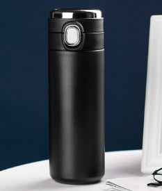 Insulated stainless steel bottle with LED thermometer, 400ml capacity, from Mead's Supply & Equipment Outfitters, showing the bottle and LED display.