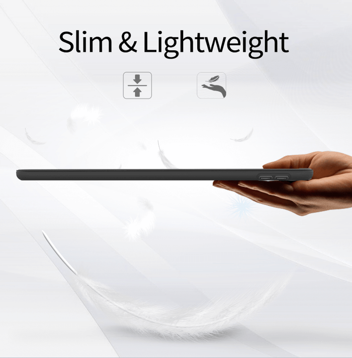 Techplus iPad 9.7 Pro ultra-slim smart case with trifold design and protective cover, shown on a white background.