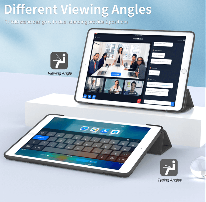 Techplus iPad 9.7 Pro ultra slim smart case with trifold design, protective cover, and sleek back view.