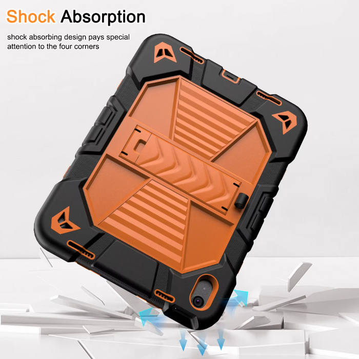 Techplus orange rugged shockproof case with kickstand for iPad Air 4th Generation, 10.9-inch tablet computer accessory.