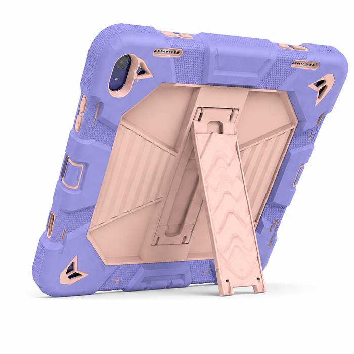 Pink TechPlus rugged shockproof case with kickstand for iPad Air 4th Generation, showing protective design and built-in stand.