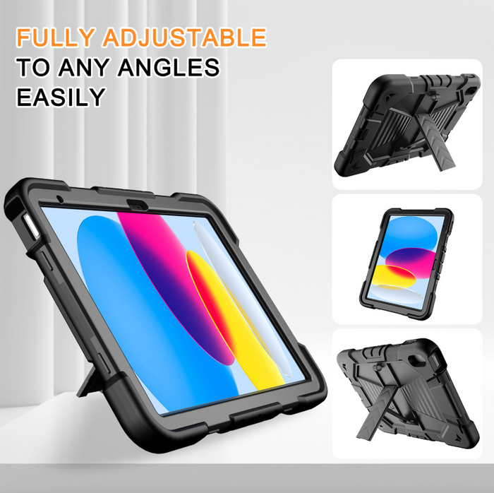 Techplus rugged shockproof case for iPad Air 4th Gen with kickstand, showing protective design and textured surface for tablet protection.