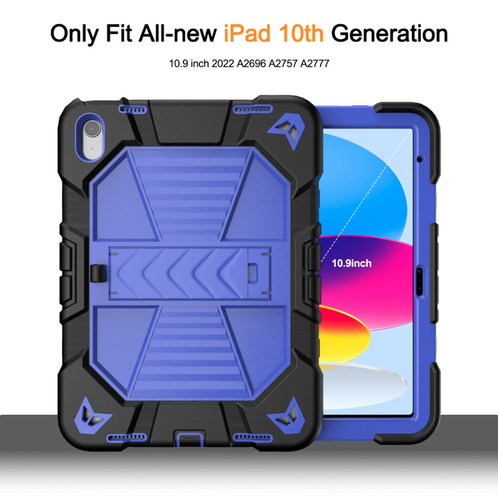 Blue TechPlus rugged shockproof case with kickstand for iPad Air 5th Generation, 10.9-inch tablet computer accessory.