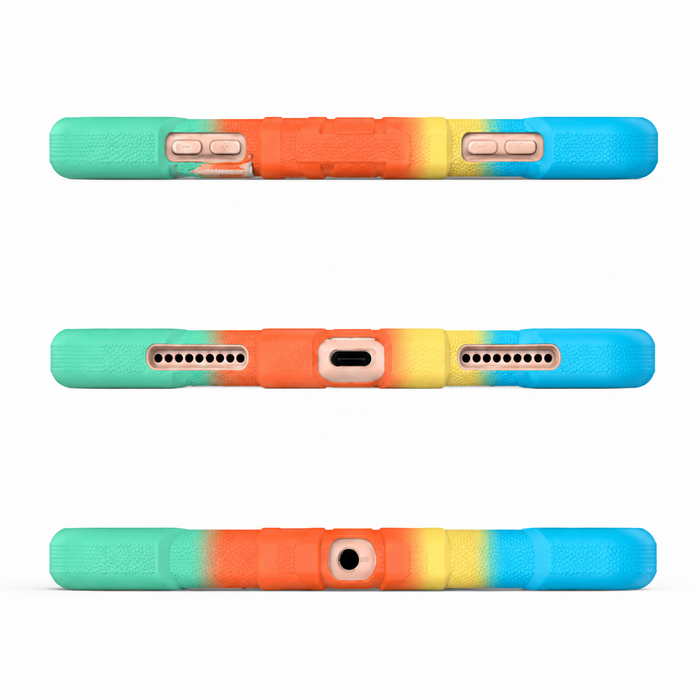Techplus iPad Air 5th Gen rugged shockproof tablet case with rainbow design and kickstand, protecting the 10.9-inch iPad Air.