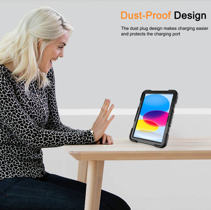 Techplus iPad Air 5th Gen rugged shockproof case with kickstand, showing the durable, textured exterior and built-in stand for tablets.